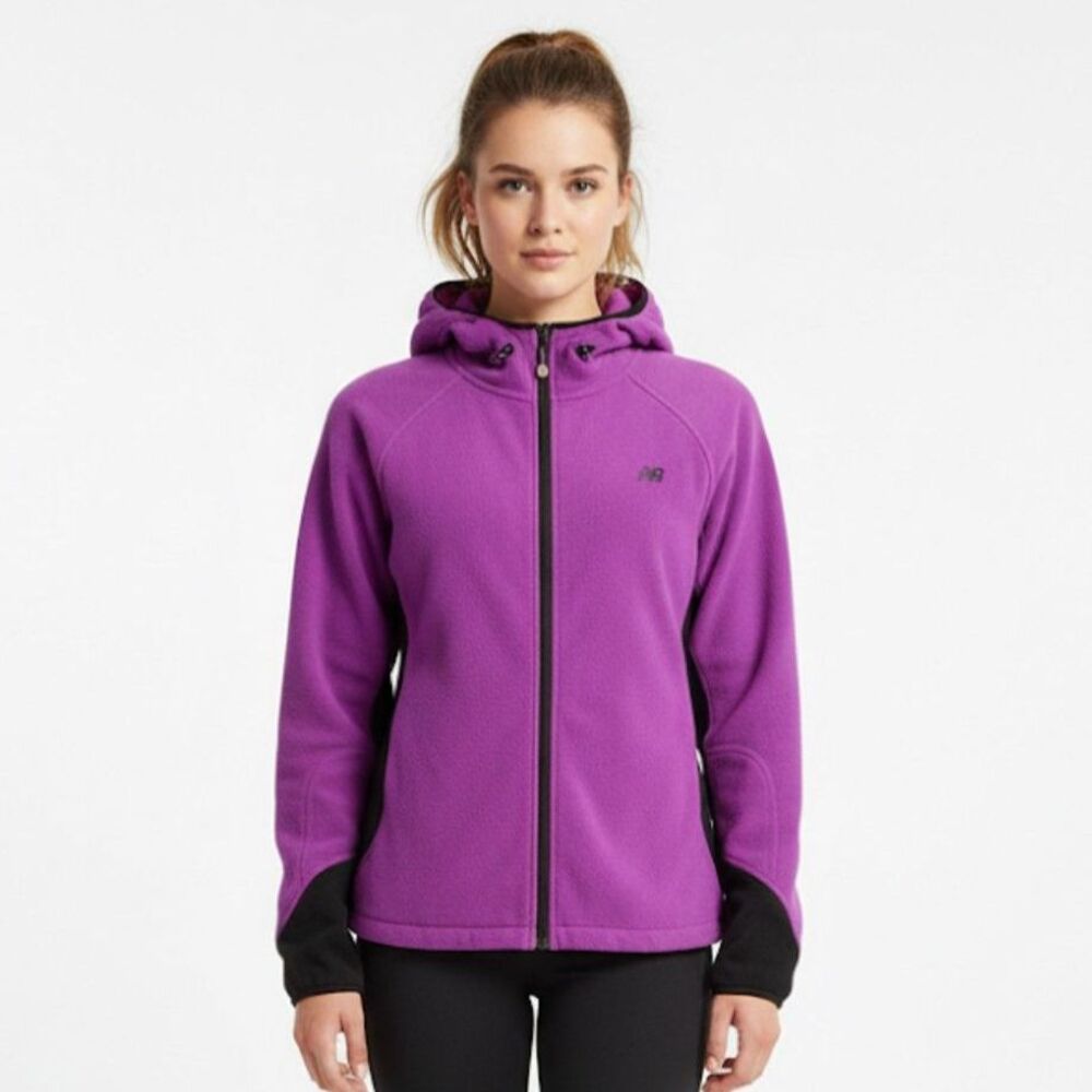 New Balance Purple & Black Hooded Fleece Zip Up with Thumbholes Size Small